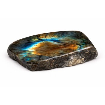 Labradorit Rohstein mit Anschliff