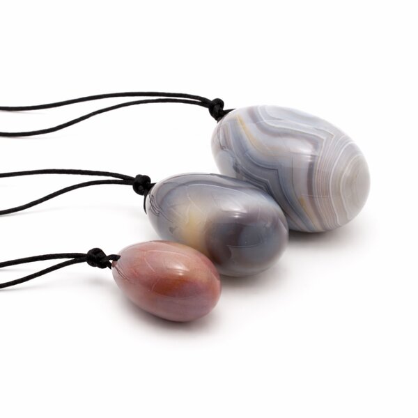 3er Set Yoni- Eier mit R�ckholb�ndchen Achat