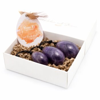 3er Set Yoni- Eier mit Rückholbändchen Amethyst