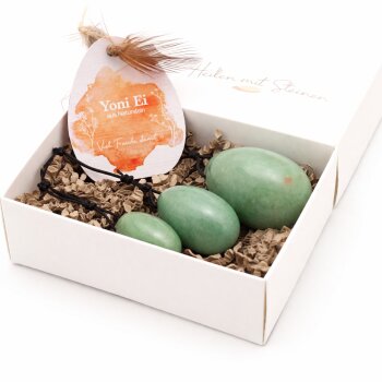 3er Set Yoni- Eier mit Rückholbändchen Aventurin grün