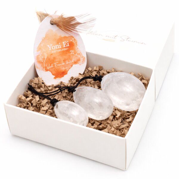 3er Set Yoni- Eier mit Rückholbändchen Bergkristall