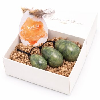 3er Set Yoni- Eier mit Rückholbändchen chinesische Jade