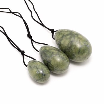 3er Set Yoni- Eier mit Rückholbändchen chinesische Jade