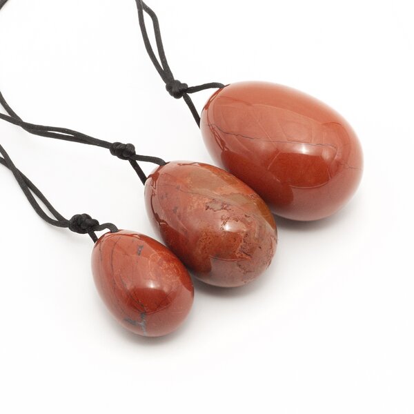 3er Set Yoni- Eier mit R�ckholb�ndchen Jaspis rot