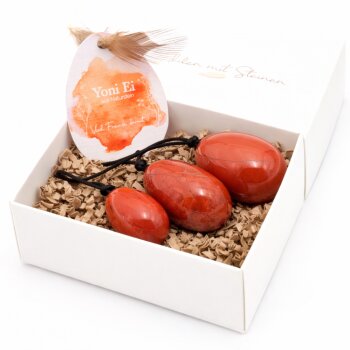 3er Set Yoni- Eier mit Rückholbändchen Jaspis rot