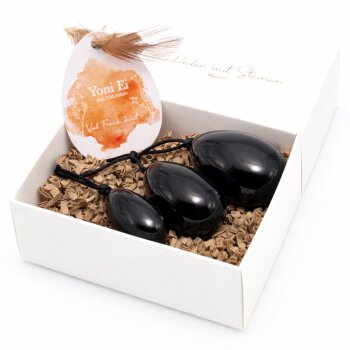 3er Set Yoni- Eier mit Rückholbändchen Obsidian