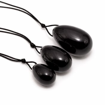3er Set Yoni- Eier mit Rückholbändchen Obsidian