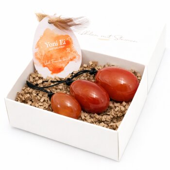 3er Set Yoni- Eier mit Rückholbändchen Karneol