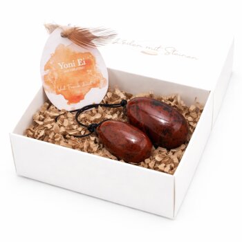 2er Set Yoni- Eier mit Rückholbändchen Mahagoniobsidian