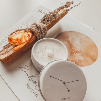Ritual-Set Krebs: Bernstein, Palo Santo, Cosmos Card, Kerze und Ritualkärtchen