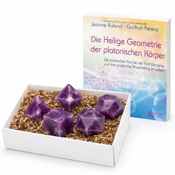 Set Platonische K�rper Amethyst mit Buch