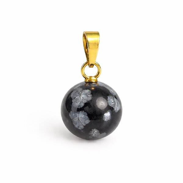 Anhänger Kugel Schneeflockenobsidian vergoldet
