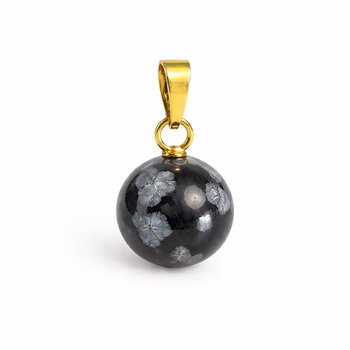 Anh�nger Kugel Schneeflockenobsidian vergoldet
